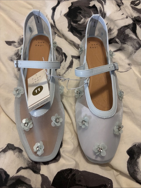 Target Shoes - NWT New Day Women's Light Blue Mesh Mary Jane Flats with Floral Appliqués